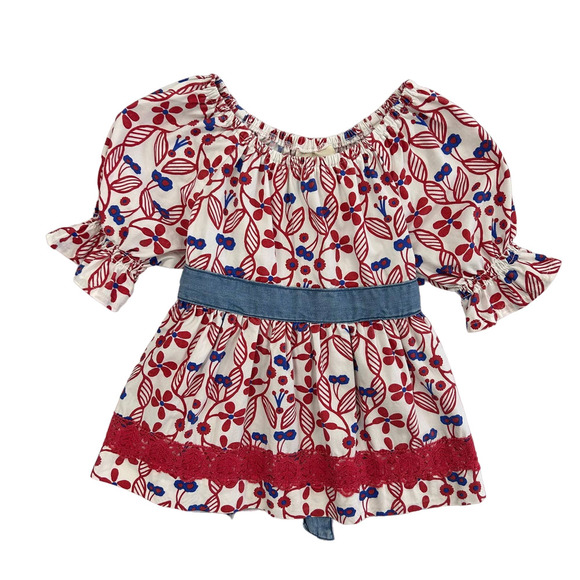Matilda Jane Red White Crimson Cutie Floral Print Top Girls 2 - Picture 1 of 5